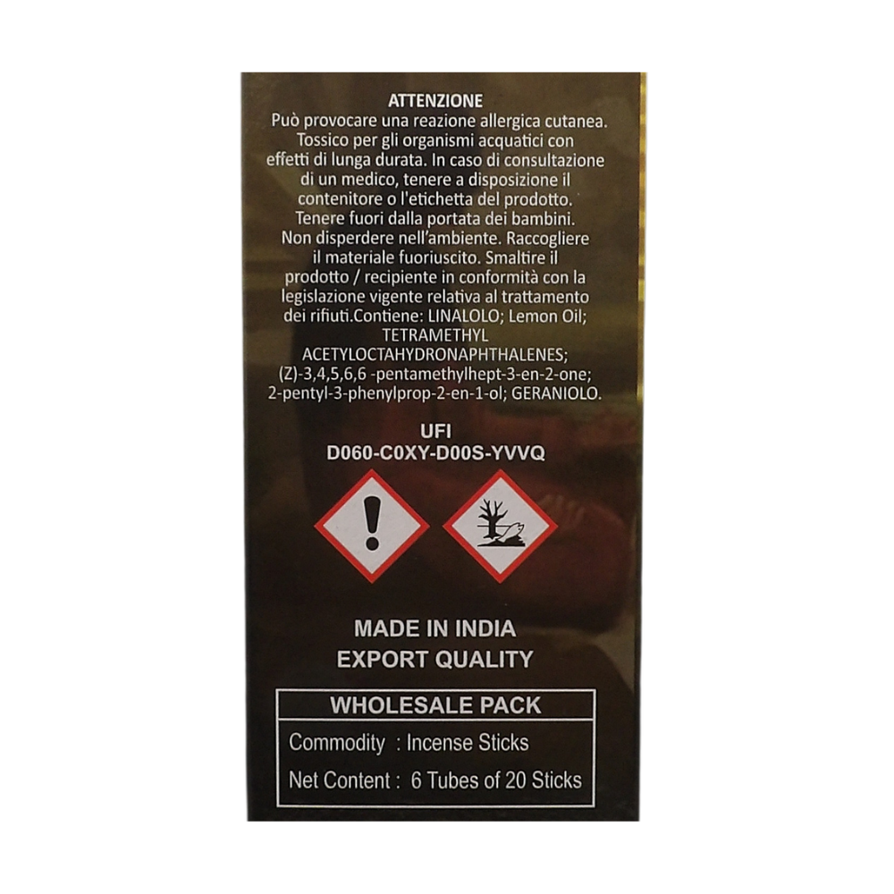 AIR FRESH Incenso Aromatico, Ottenuto Da Miscele Di Erbe, Cortecce, Fiori Ed Essenza Profumate. Ottimo Per Profumare Ambienti. Confezione Da 6 Astucci Da 20 Stick Ognuno (MEDITAZIONE)