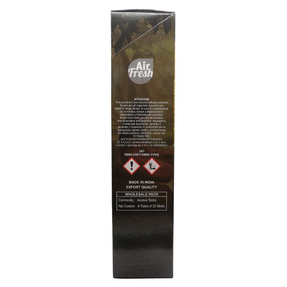 AIR FRESH Incenso Aromatico, Ottenuto Da Miscele Di Erbe, Cortecce, Fiori Ed Essenza Profumate. Ottimo Per Profumare Ambienti. Confezione Da 6 Astucci Da 20 Stick Ognuno (MEDITAZIONE)