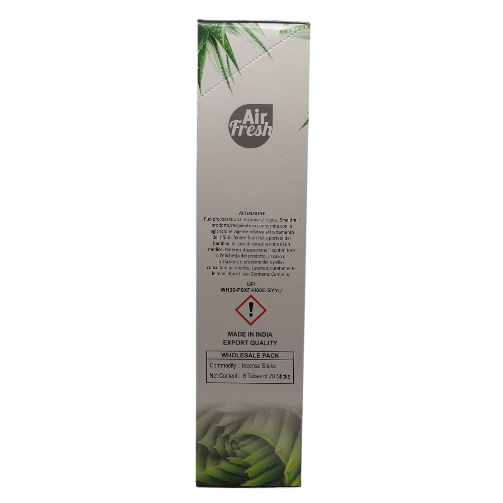 AIR FRESH Incenso Aromatico, Ottenuto Da Miscele Di Erbe, Cortecce, Fiori Ed Essenza Profumate. Ottimo Per Profumare Ambienti. Confezione Da 6 Astucci Da 20 Stick Ognuno (ALOE VERA)