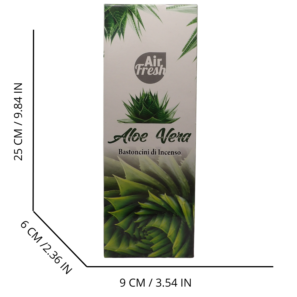 AIR FRESH Incenso Aromatico, Ottenuto Da Miscele Di Erbe, Cortecce, Fiori Ed Essenza Profumate. Ottimo Per Profumare Ambienti. Confezione Da 6 Astucci Da 20 Stick Ognuno (ALOE VERA)