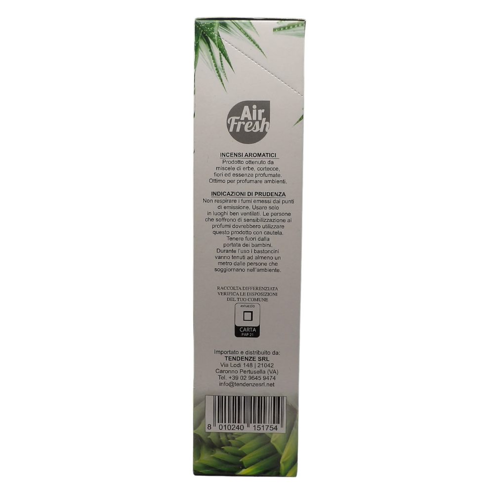 AIR FRESH Incenso Aromatico, Ottenuto Da Miscele Di Erbe, Cortecce, Fiori Ed Essenza Profumate. Ottimo Per Profumare Ambienti. Confezione Da 6 Astucci Da 20 Stick Ognuno (ALOE VERA)