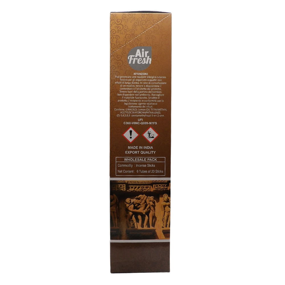 AIR FRESH Incenso Aromatico, Ottenuto Da Miscele Di Erbe, Cortecce, Fiori Ed Essenza Profumate. Ottimo Per Profumare Ambienti. Confezione Da 6 Astucci Da 20 Stick Ognuno (KAMASUTRA)
