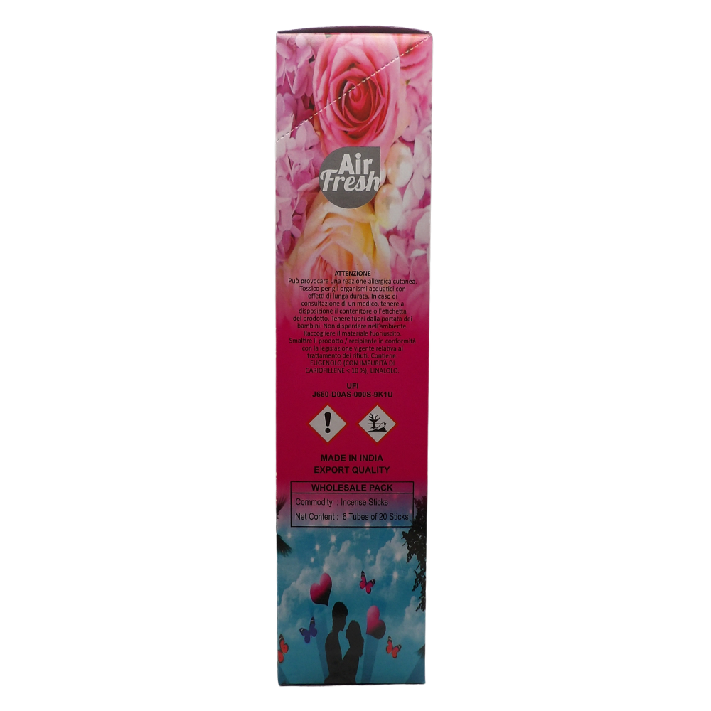 AIR FRESH Incenso Aromatico, Ottenuto Da Miscele Di Erbe, Cortecce, Fiori Ed Essenza Profumate. Ottimo Per Profumare Ambienti. Confezione Da 6 Astucci Da 20 Stick Ognuno (ATTRAZIONE)