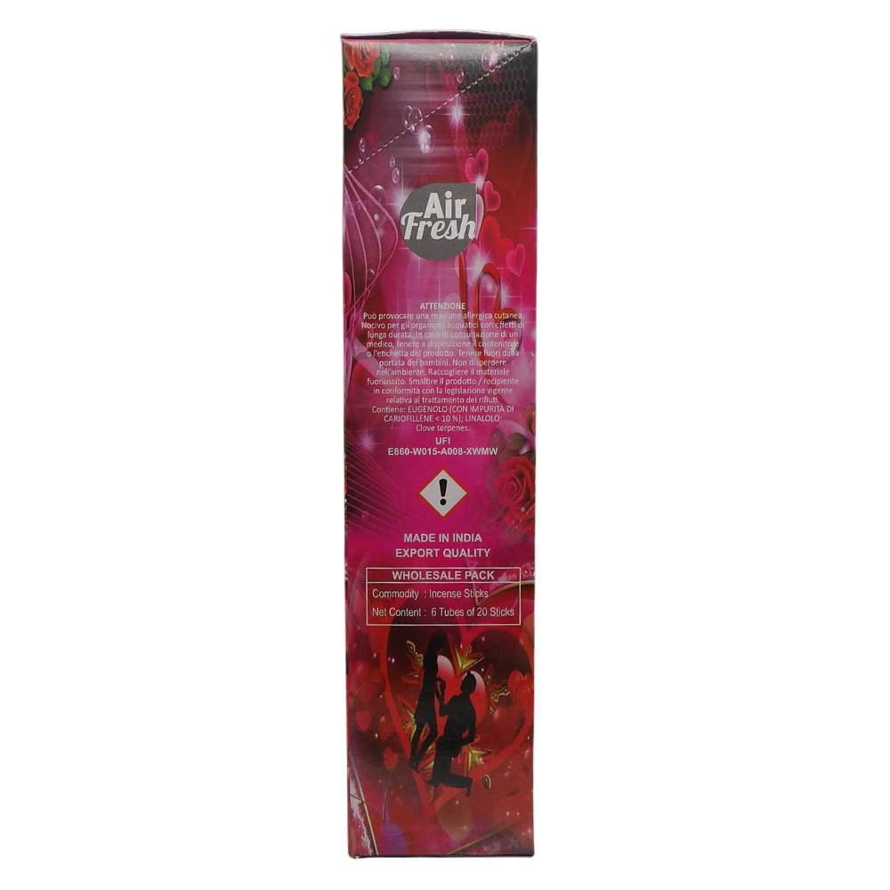 AIR FRESH Incenso Aromatico, Ottenuto Da Miscele Di Erbe, Cortecce, Fiori Ed Essenza Profumate. Ottimo Per Profumare Ambienti. Confezione Da 6 Astucci Da 20 Stick Ognuno (AMORE)
