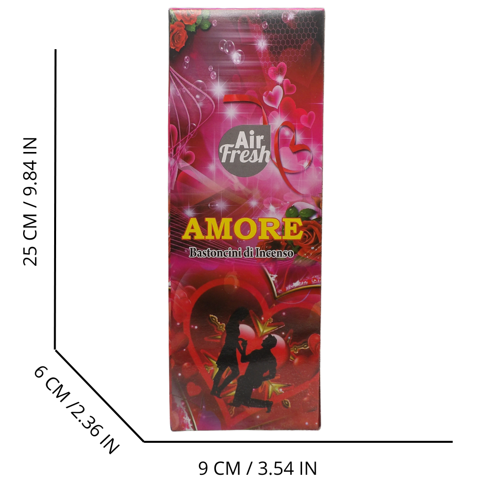 AIR FRESH Incenso Aromatico, Ottenuto Da Miscele Di Erbe, Cortecce, Fiori Ed Essenza Profumate. Ottimo Per Profumare Ambienti. Confezione Da 6 Astucci Da 20 Stick Ognuno (AMORE)