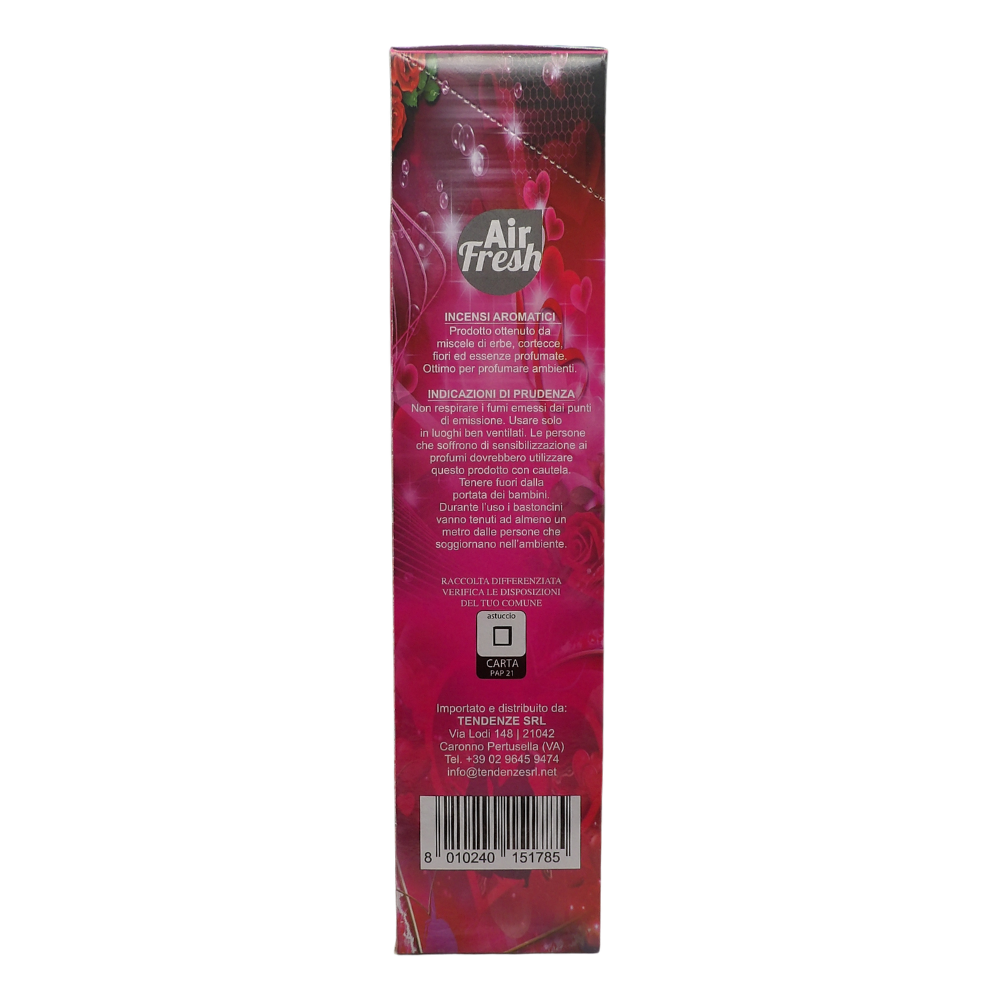 AIR FRESH Incenso Aromatico, Ottenuto Da Miscele Di Erbe, Cortecce, Fiori Ed Essenza Profumate. Ottimo Per Profumare Ambienti. Confezione Da 6 Astucci Da 20 Stick Ognuno (AMORE)