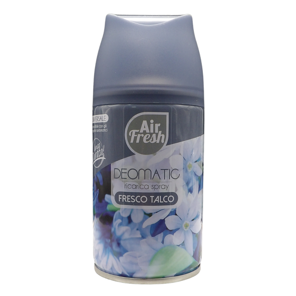 AIR FRESH Ricarica Spray Compatibile con gli Erogatori Automatici, Ideato per Donare ai Tuoi Ambienti un Piacevole Profumo, 250ml, Disponibile in Diverse Fragranze (Fresco Talco)
