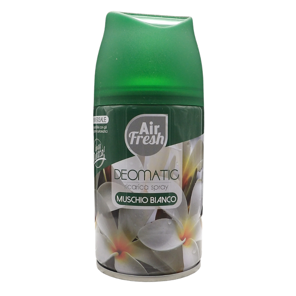 AIR FRESH Ricarica Spray Compatibile con gli Erogatori Automatici, Ideato per Donare ai Tuoi Ambienti un Piacevole Profumo, 250ml, Disponibile in Diverse Fragranze (Muschio Bianco)