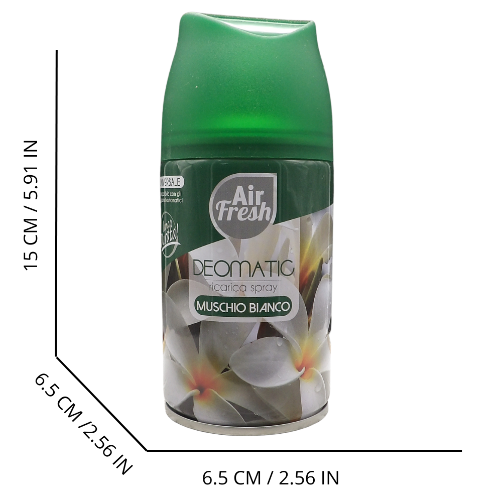 AIR FRESH Ricarica Spray Compatibile con gli Erogatori Automatici, Ideato per Donare ai Tuoi Ambienti un Piacevole Profumo, 250ml, Disponibile in Diverse Fragranze (Muschio Bianco)