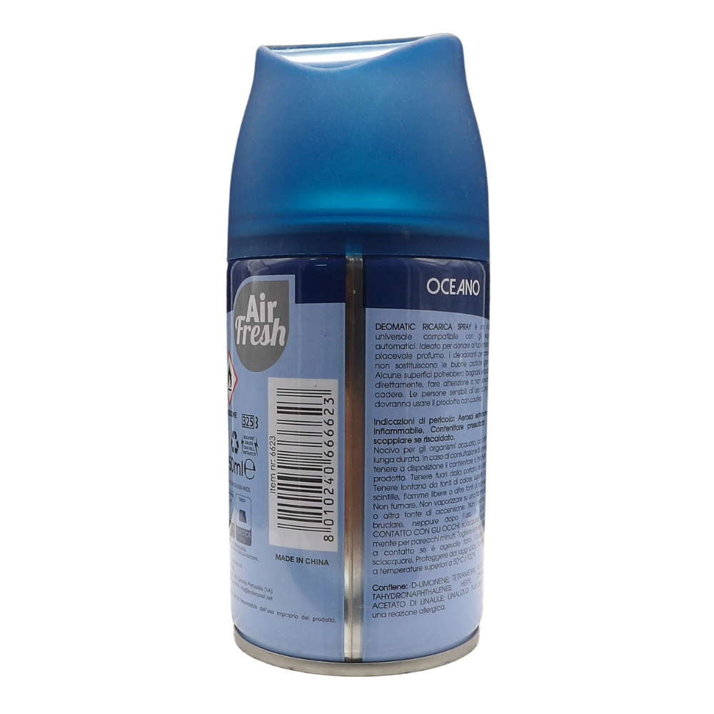 AIR FRESH Ricarica Spray Compatibile con gli Erogatori Automatici, Ideato per Donare ai Tuoi Ambienti un Piacevole Profumo, 250ml, Disponibile in Diverse Fragranze (Oceano)