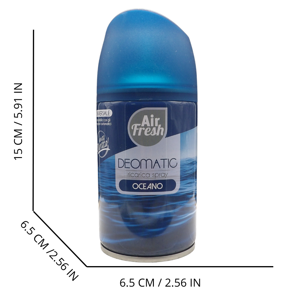 AIR FRESH Ricarica Spray Compatibile con gli Erogatori Automatici, Ideato per Donare ai Tuoi Ambienti un Piacevole Profumo, 250ml, Disponibile in Diverse Fragranze (Oceano)