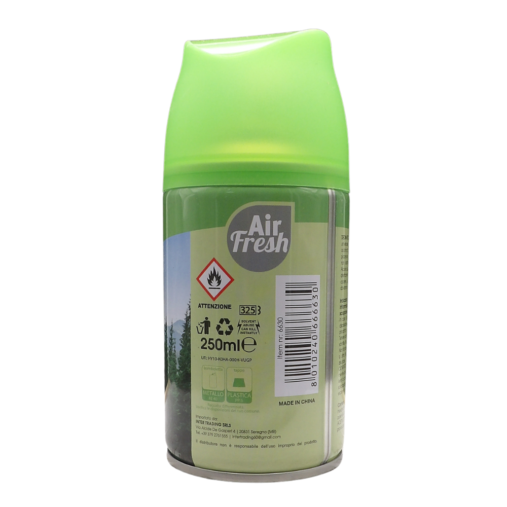 AIR FRESH Ricarica Spray Compatibile con gli Erogatori Automatici, Ideato per Donare ai Tuoi Ambienti un Piacevole Profumo, 250ml, Disponibile in Diverse Fragranze (Pino)