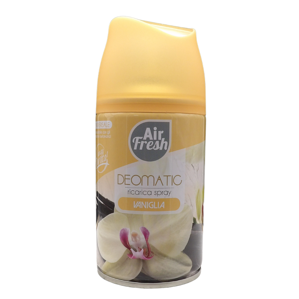 AIR FRESH Ricarica Spray Compatibile con gli Erogatori Automatici, Ideato per Donare ai Tuoi Ambienti un Piacevole Profumo, 250ml, Disponibile in Diverse Fragranze (Vaniglia)
