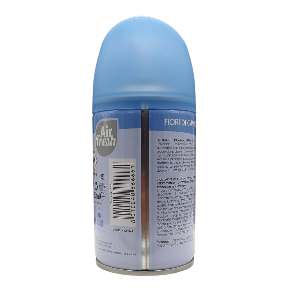 AIR FRESH Ricarica Spray Compatibile con gli Erogatori Automatici, Ideato per Donare ai Tuoi Ambienti un Piacevole Profumo, 250ml, Disponibile in Diverse Fragranze (Fiori di Campo)