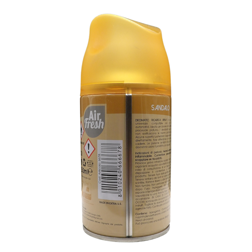 AIR FRESH Ricarica Spray Compatibile con gli Erogatori Automatici, Ideato per Donare ai Tuoi Ambienti un Piacevole Profumo, 250ml, Disponibile in Diverse Fragranze (Sandalo)