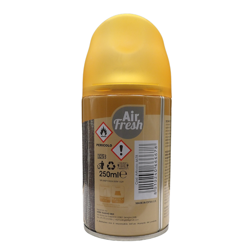 AIR FRESH Ricarica Spray Compatibile con gli Erogatori Automatici, Ideato per Donare ai Tuoi Ambienti un Piacevole Profumo, 250ml, Disponibile in Diverse Fragranze (Sandalo)