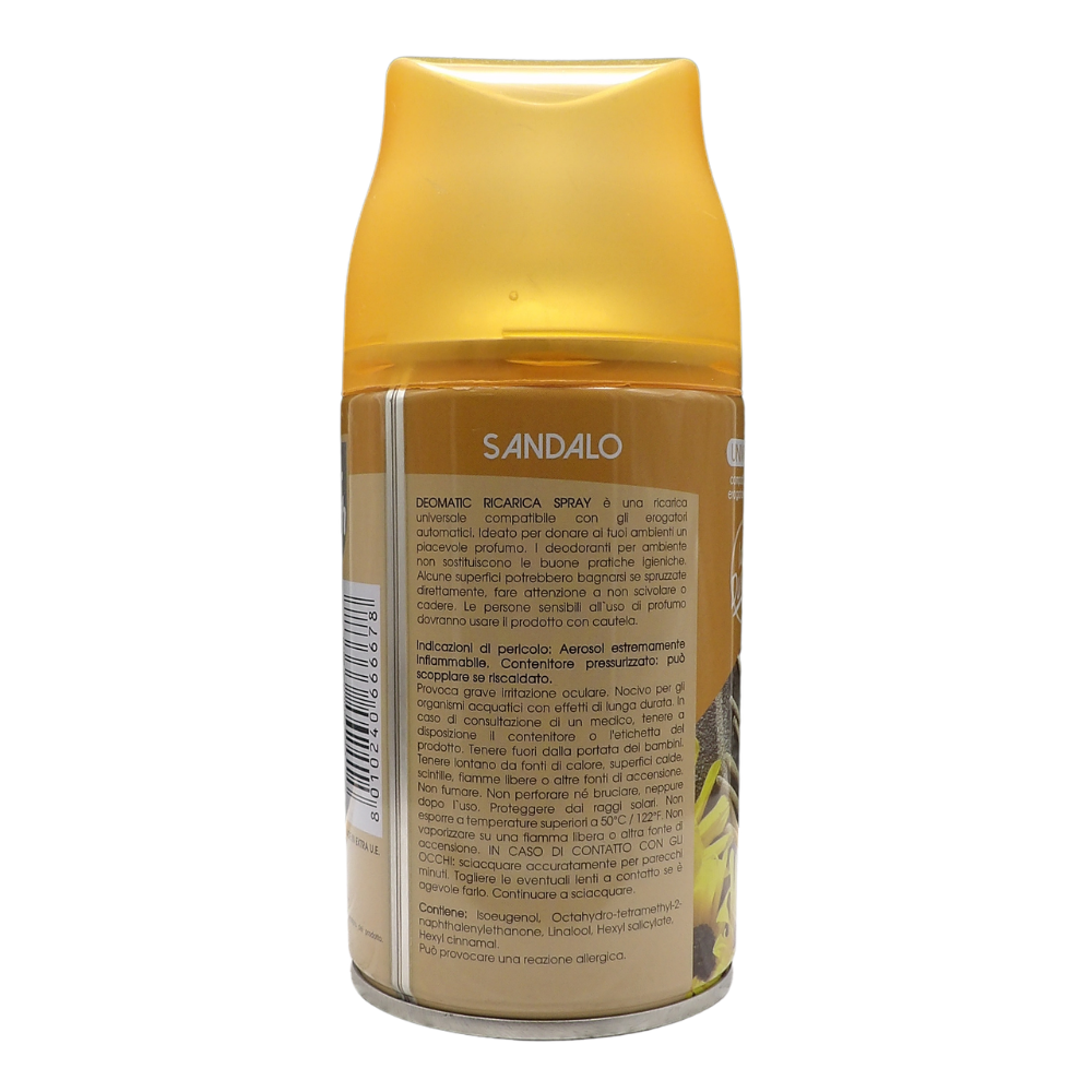 AIR FRESH Ricarica Spray Compatibile con gli Erogatori Automatici, Ideato per Donare ai Tuoi Ambienti un Piacevole Profumo, 250ml, Disponibile in Diverse Fragranze (Sandalo)