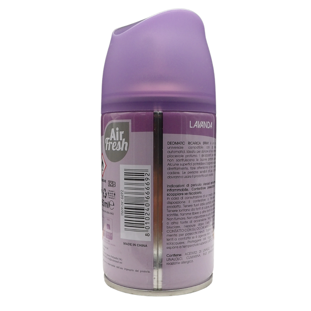 AIR FRESH Ricarica Spray Compatibile con gli Erogatori Automatici, Ideato per Donare ai Tuoi Ambienti un Piacevole Profumo, 250ml, Disponibile in Diverse Fragranze (Lavanda)