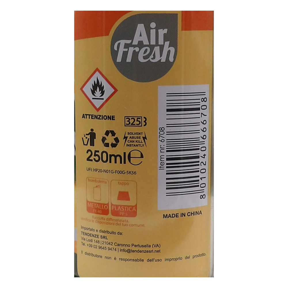 AIR FRESH Ricarica Spray Compatibile con gli Erogatori Automatici, Ideato per Donare ai Tuoi Ambienti un Piacevole Profumo, 250ml, Disponibile in Diverse Fragranze (Agrumi)