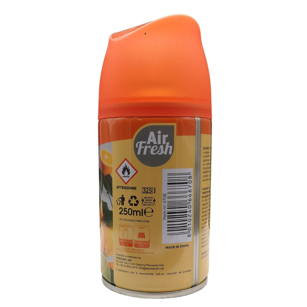 AIR FRESH Ricarica Spray Compatibile con gli Erogatori Automatici, Ideato per Donare ai Tuoi Ambienti un Piacevole Profumo, 250ml, Disponibile in Diverse Fragranze (Agrumi)