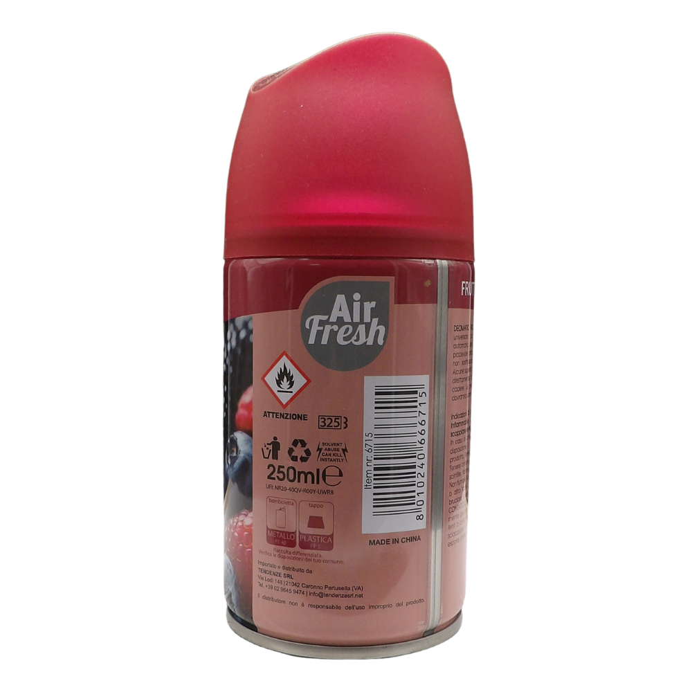 AIR FRESH Ricarica Spray Compatibile con gli Erogatori Automatici, Ideato per Donare ai Tuoi Ambienti un Piacevole Profumo, 250ml, Disponibile in Diverse Fragranze (Frutti di Bosco)