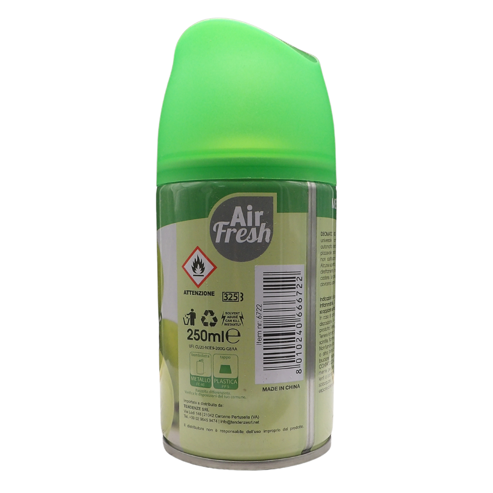 AIR FRESH Ricarica Spray Compatibile con gli Erogatori Automatici, Ideato per Donare ai Tuoi Ambienti un Piacevole Profumo, 250ml, Disponibile in Diverse Fragranze (Mela Verde)