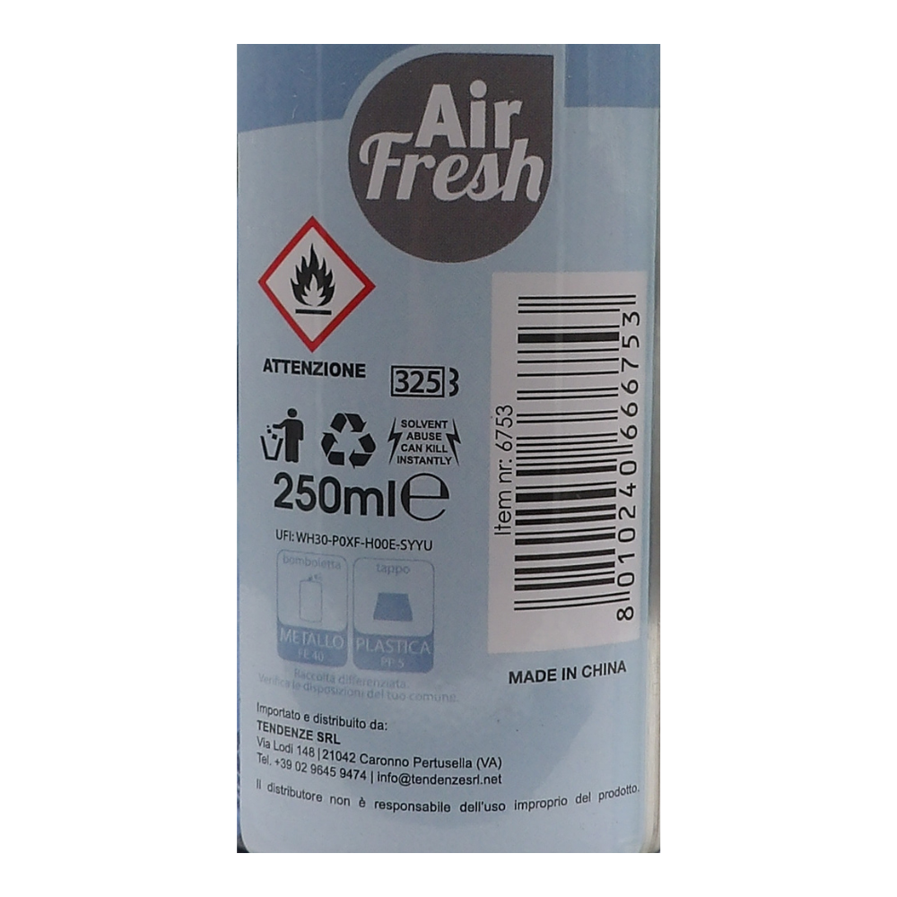 AIR FRESH Ricarica Spray Compatibile con gli Erogatori Automatici, Ideato per Donare ai Tuoi Ambienti un Piacevole Profumo, 250ml, Disponibile in Diverse Fragranze (Elimina Odori)