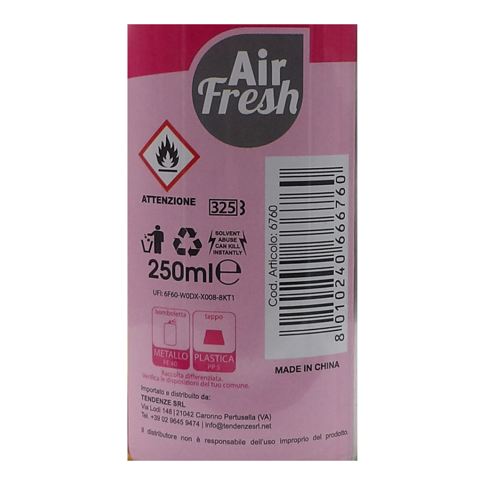 AIR FRESH Ricarica Spray Compatibile con gli Erogatori Automatici, Ideato per Donare ai Tuoi Ambienti un Piacevole Profumo, 250ml, Disponibile in Diverse Fragranze (Bubble)