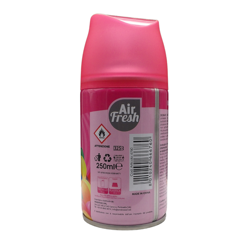 AIR FRESH Ricarica Spray Compatibile con gli Erogatori Automatici, Ideato per Donare ai Tuoi Ambienti un Piacevole Profumo, 250ml, Disponibile in Diverse Fragranze (Bubble)
