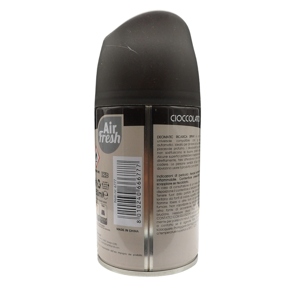 AIR FRESH Ricarica Spray Compatibile con gli Erogatori Automatici, Ideato per Donare ai Tuoi Ambienti un Piacevole Profumo, 250ml, Disponibile in Diverse Fragranze (Cioccolato)
