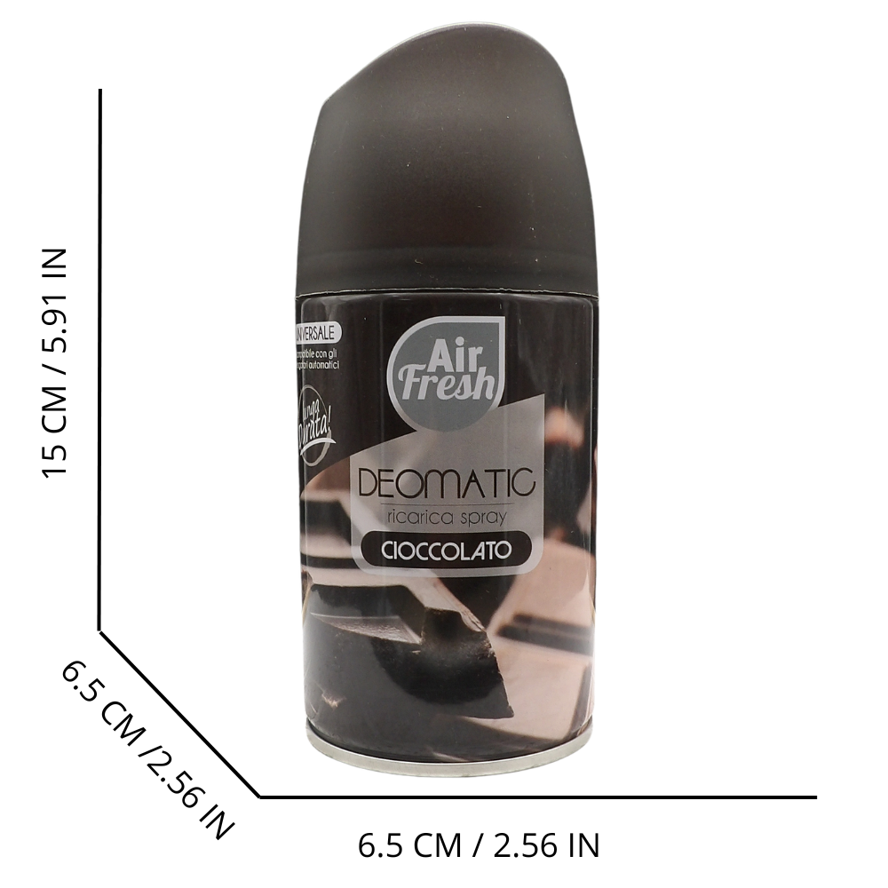 AIR FRESH Ricarica Spray Compatibile con gli Erogatori Automatici, Ideato per Donare ai Tuoi Ambienti un Piacevole Profumo, 250ml, Disponibile in Diverse Fragranze (Cioccolato)