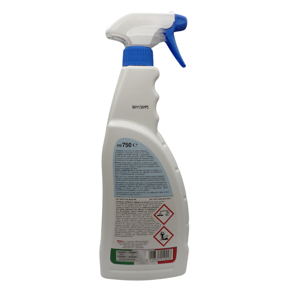 RHUTTEN Detergente Spray VIA MUFFA Rh. Sbianca Le Macchie Nere Di e Igienizza Muri, Piastrelle, Fughe, 750ml