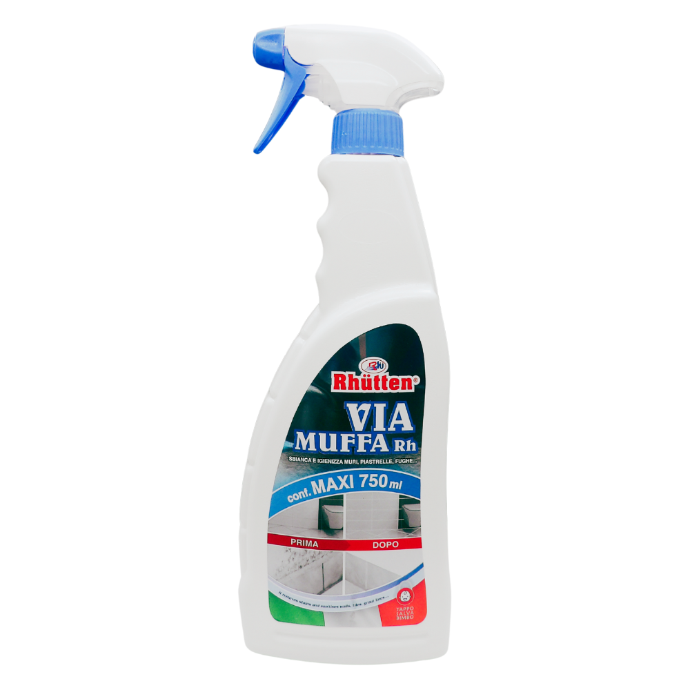 RHUTTEN Detergente Spray VIA MUFFA Rh. Sbianca Le Macchie Nere Di e Igienizza Muri, Piastrelle, Fughe, 750ml