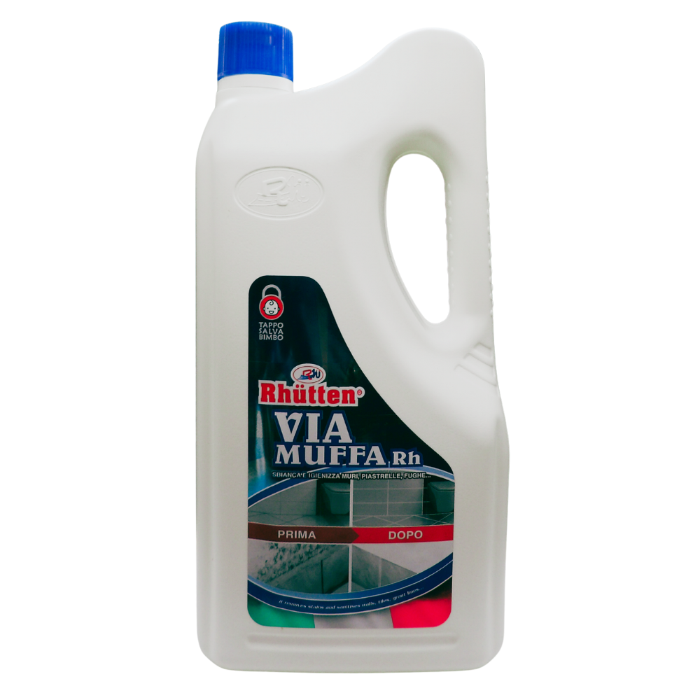 RHUTTEN Tanica Detergente VIA MUFFA Rh. Sbianca e Igienizza Muri, Piastrelle, Fughe, etc. Sbianca Le Macchie Nere Di Umidità In Modo Veloce 2L