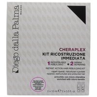 DIEGO DELLA PALMA  "Cheraplex Kit Ricostruzione Immediata"Si tratta di un sistema d'azione d'urto in due fasi, composto da due fiale monodose da 15 ml, per un totale di M15X2.