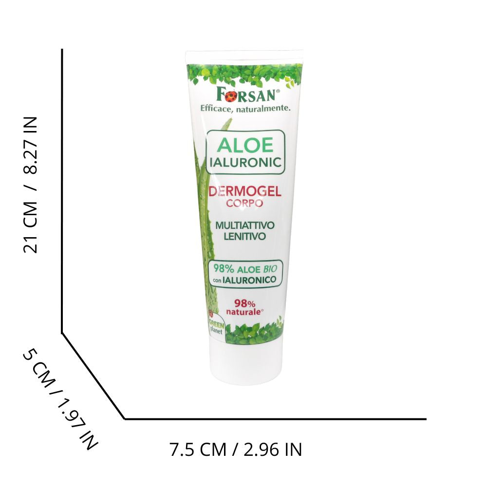 FORSAN, DermoGel Corpo, Multiattivo Lenitivo, ALOE Ialuronic. 98% Aloe Bio e Arricchito Con Acido Ialuronico Di Origine Naturale 200ml