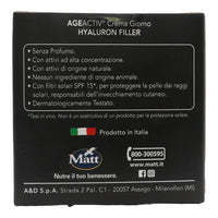 MATT, AGEACTIV Hyaluron Filler, Crema Viso e Collo, con Acido Ialuronico Puro e Filtri Solari SPF 15, Tripla Idratazione, Rigenera e Rimodella la Pelle, Protegge dai Raggi Solari, Senza Profumo, 50 ml