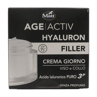 MATT, AGEACTIV Hyaluron Filler, Crema Viso e Collo, con Acido Ialuronico Puro e Filtri Solari SPF 15, Tripla Idratazione, Rigenera e Rimodella la Pelle, Protegge dai Raggi Solari, Senza Profumo, 50 ml