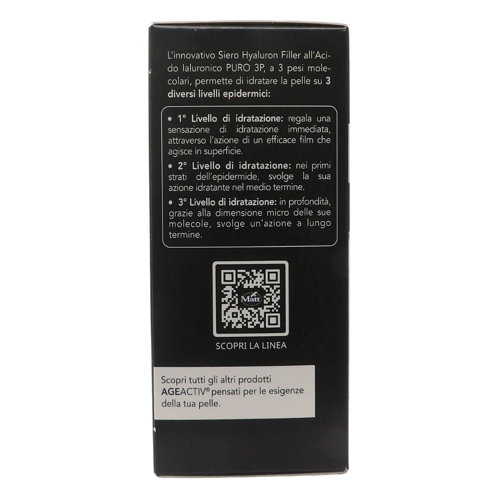 MATT, AGEACTIV Hyaluron Filler, Siero Viso e Collo con Acido Ialuronico Puro, Tripla Idratazione, Rigenera e Rimpolpa la Pelle, Riempie le Rughe, Rimodella i Contorni del Viso, Senza Profumo, 30 ml