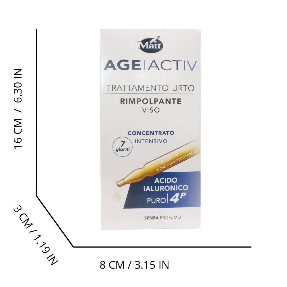 MATT, Trattamento Urto Rimpolpante Viso Acido Ialuronico PURO 4P, Idrata e Rende la Pelle Elastica e Luminosa, Applicazione di 7 Giorni, Confezione da 7 Fiale da 2 ml