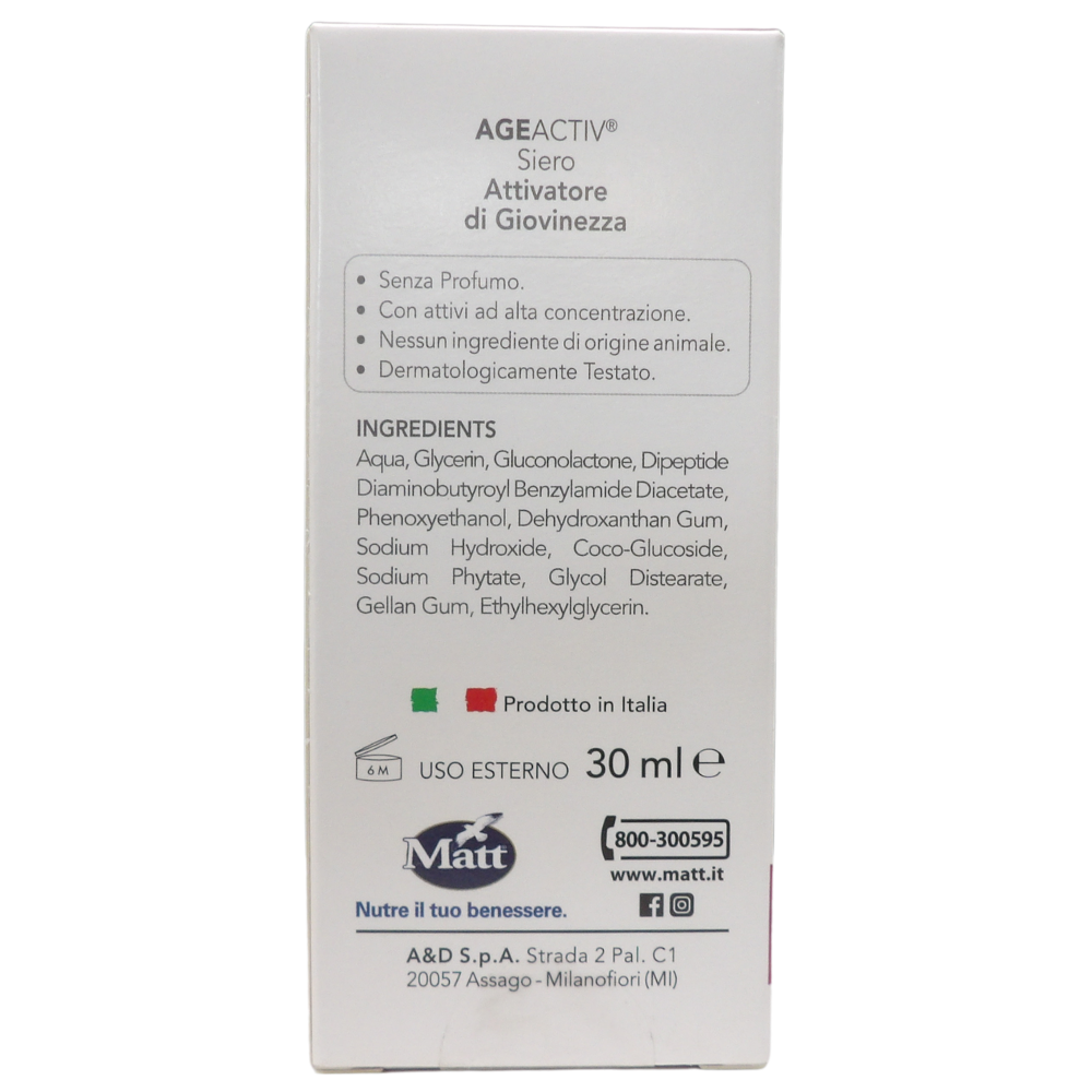 MATT, AGEACTIV Intensive Lifting, Siero Viso e Collo, con Siero di Vipera 3-Alpha Plus, Effetto Lifting, Distende le Rughe per una Pelle Più Giovane, Senza Profumo, 30 ml