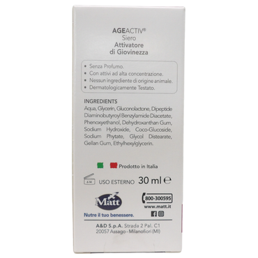 MATT, AGEACTIV Intensive Lifting, Siero Viso e Collo, con Siero di Vipera 3-Alpha Plus, Effetto Lifting, Distende le Rughe per una Pelle Più Giovane, Senza Profumo, 30 ml