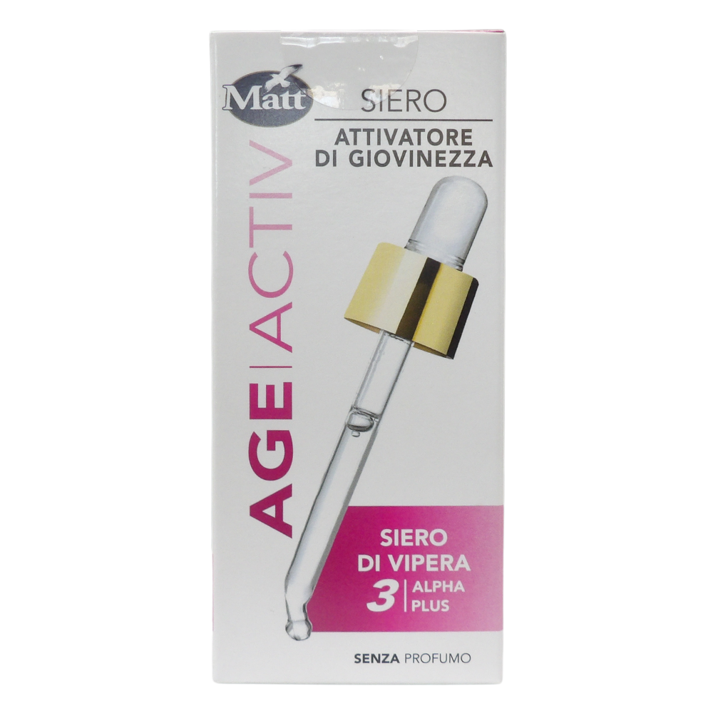 MATT, AGEACTIV Intensive Lifting, Siero Viso e Collo, con Siero di Vipera 3-Alpha Plus, Effetto Lifting, Distende le Rughe per una Pelle Più Giovane, Senza Profumo, 30 ml