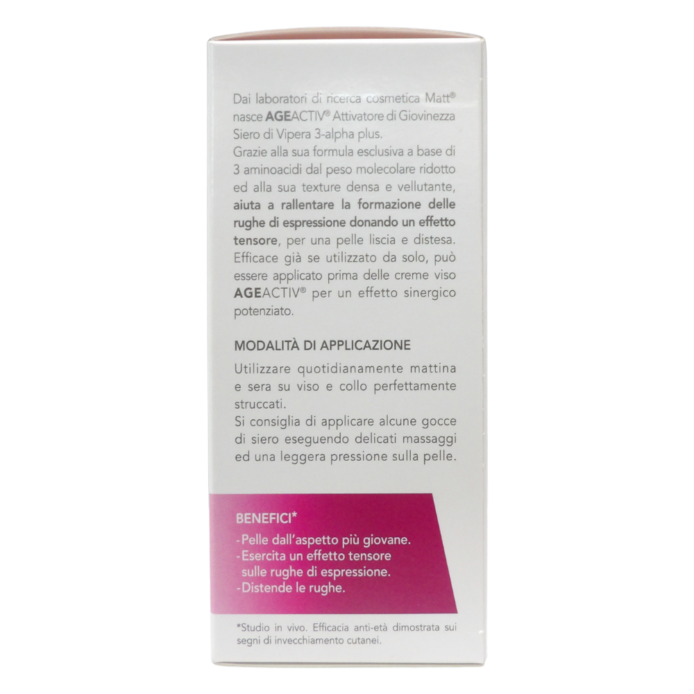 MATT, AGEACTIV Intensive Lifting, Siero Viso e Collo, con Siero di Vipera 3-Alpha Plus, Effetto Lifting, Distende le Rughe per una Pelle Più Giovane, Senza Profumo, 30 ml