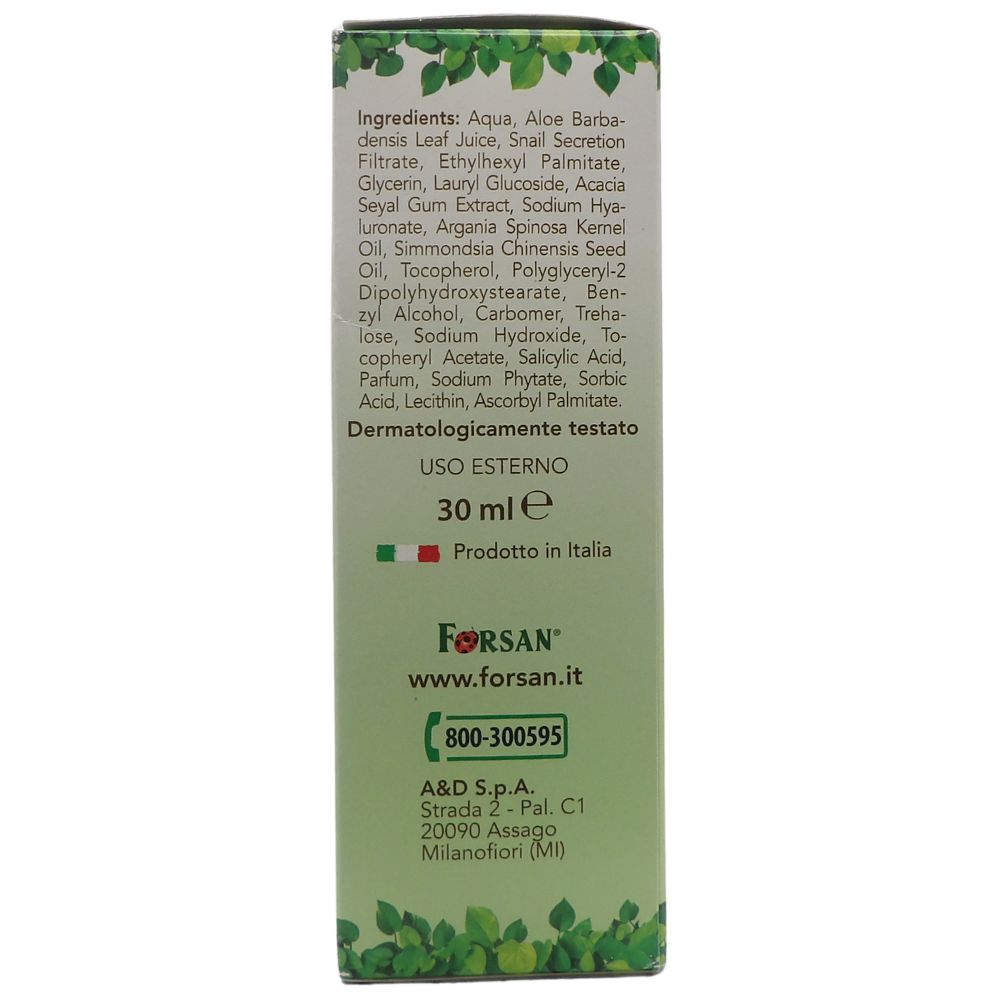 FORSAN, Siero BAVA DI LUMACA Rigenerante Viso, Ricca Di Sostanze Nutritive Ed Antiossidanti. Rigenera La Pelle Ed Aiuta a Rallentare Il Processo Di Invecchiamento 30ml