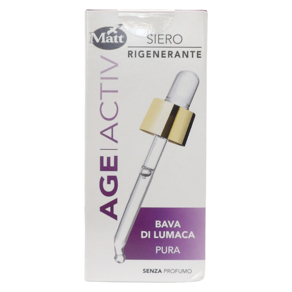 MATT, AGEACTIV Skin Perfect, Siero Viso e Collo, con Bava di Lumaca Pura, Rigenera la Pelle, Rallenta l'Invecchiamento Cutaneo, Uniforma l'Incarnato, Cruelty Free, Senza Profumo, 30 ml