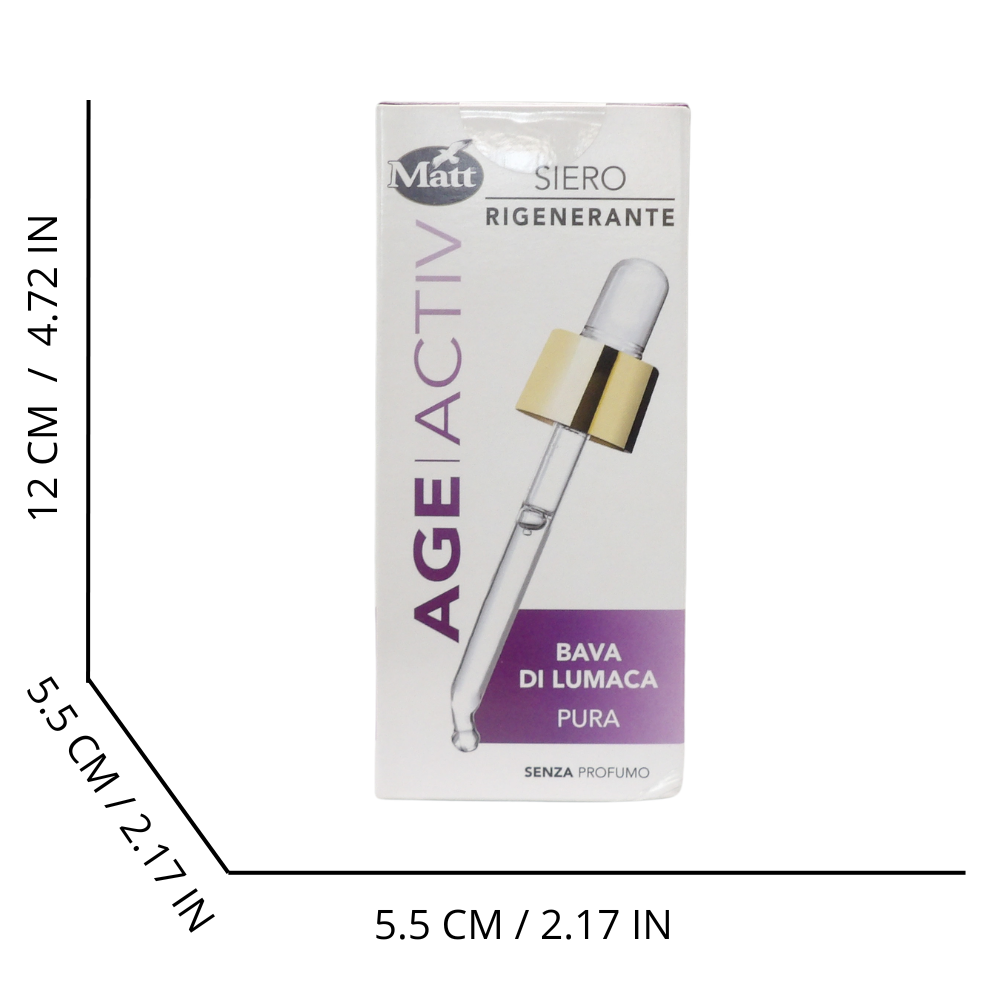 MATT, AGEACTIV Skin Perfect, Siero Viso e Collo, con Bava di Lumaca Pura, Rigenera la Pelle, Rallenta l'Invecchiamento Cutaneo, Uniforma l'Incarnato, Cruelty Free, Senza Profumo, 30 ml