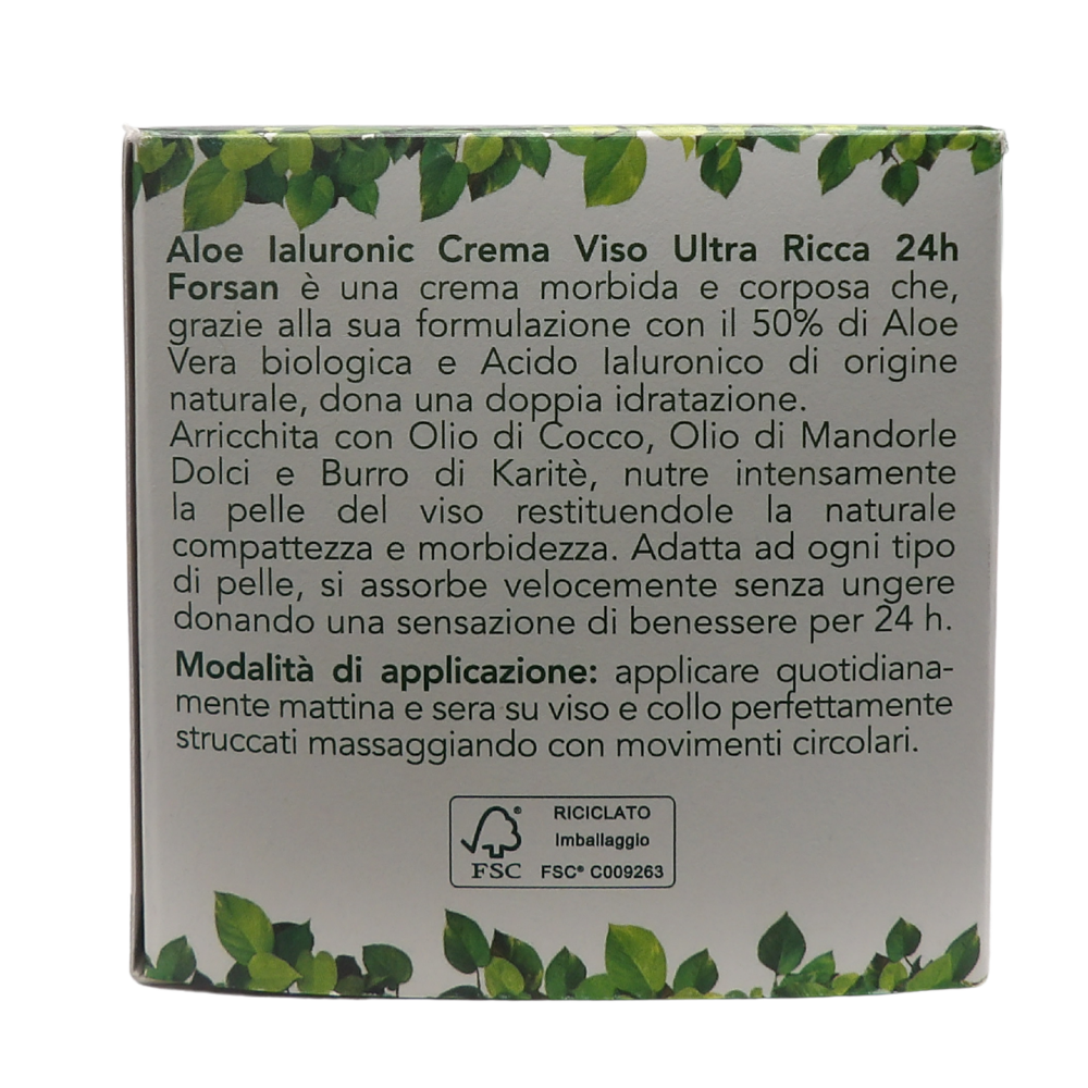 FORSAN, Crema Viso Ultra Ricca 24h, Nutriente Intensiva, ALOE Ialuronic. 50% Aloe Bio e Acido Ialuronico Di Origine Naturale, Dona Una Doppia Idratazione 50ml