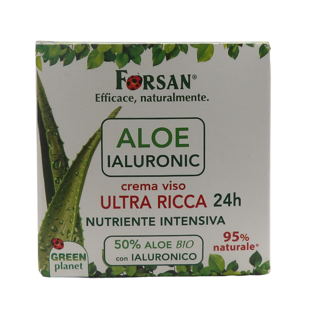 FORSAN, Crema Viso Ultra Ricca 24h, Nutriente Intensiva, ALOE Ialuronic. 50% Aloe Bio e Acido Ialuronico Di Origine Naturale, Dona Una Doppia Idratazione 50ml
