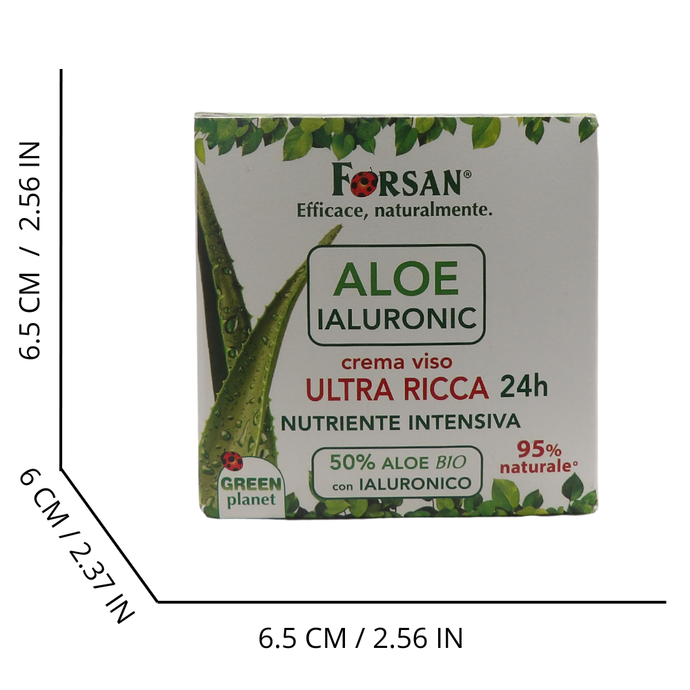 FORSAN, Crema Viso Ultra Ricca 24h, Nutriente Intensiva, ALOE Ialuronic. 50% Aloe Bio e Acido Ialuronico Di Origine Naturale, Dona Una Doppia Idratazione 50ml